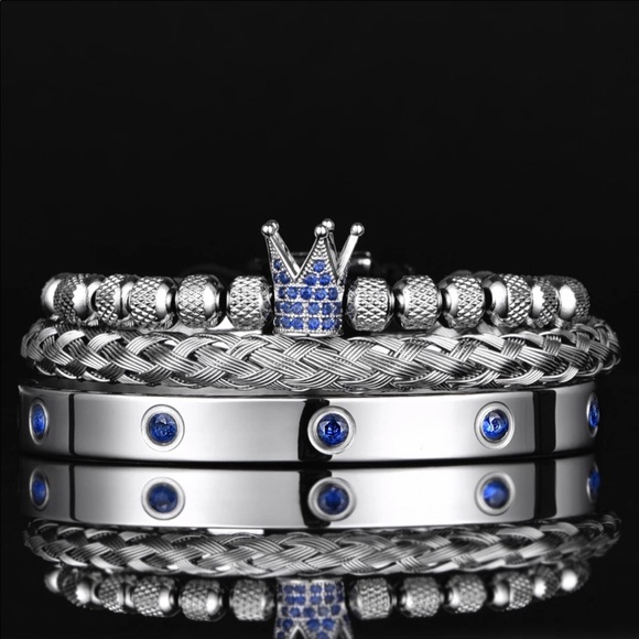 Other - NEW 18k Silver 3pc Royal Roman Men’s Bracelet Bangles